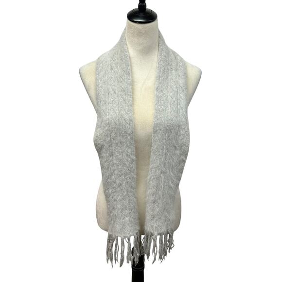 Quiet Luxury Rabbit Hair Blend Scarf Gray Soft Knit Winter Fringe Wrap‎ - Picture 1 of 5